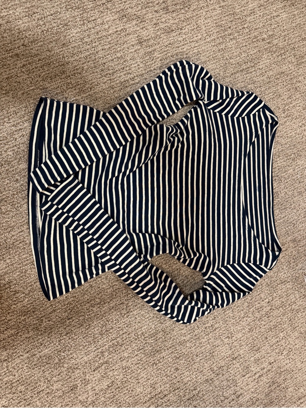 Brandy Melville Striped Long-Sleeve Boatneck Top - Navy and White